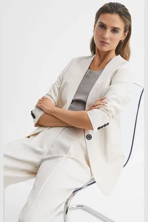 Reiss White Arleth Collarless Pinstripe Blazer AU 4