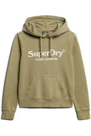 Superdry Dusty Olive Green 100% Cotton Metallic Venue Hoodie AU 10
