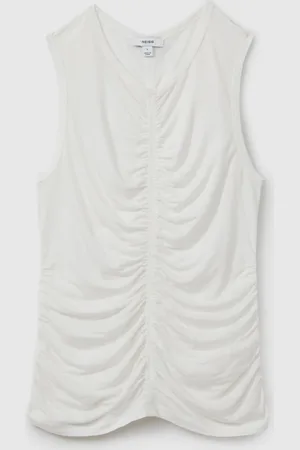 Reiss Cream Simone Lyocell-Wool Ruched Vest L