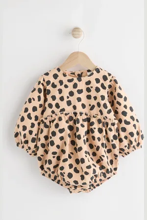 Next Tan Brown Leopard Print Baby Bloomer Romper with Tights Set (0mths-3yrs) Up to 1 Month (56cm)