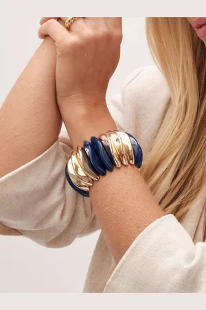 Moodstreet Gold Tone Blue Resin And Polished Pebble Stretch Bracelet one