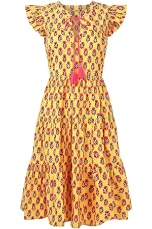 Joe Browns Tassel Detail Floral Frilly Sleeve 100% Cotton Mini Dress AU 8