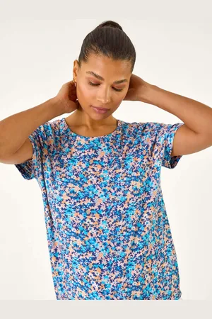 Roman Blue 100% Cotton Floral Print Tie Hem Top AU 12