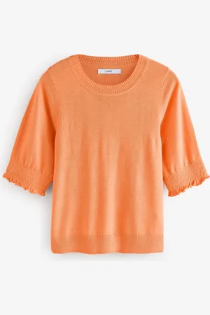Next Orange Short Sleeve Crew Neck T-Shirt With Frill Edge Detail M Reg