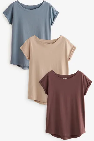 Next Blue/Brown/Neutral Cap Sleeve 100% Cotton T-Shirts 3 Pack AU 10