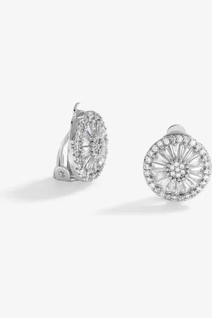 Jon Richard Silver Tone Cubic Zirconia Baguette Stud Clip Earrings One