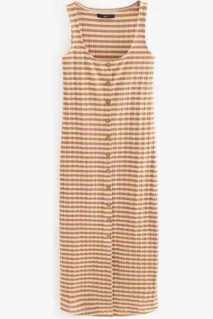 Next Square Neck Button Down Rib Column Midi Dress AU 20