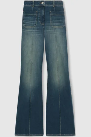 Reiss Mid Blue Sakura Patch Pocket Flared Jeans 27W x 31R (UK 27 R)