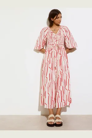 Oliver Bonas Sicilian Striped V-Neck Ruched Midi Dress 10