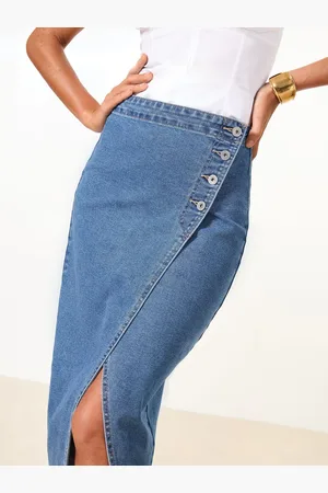 Lipsy London Asymmetrical Denim Midi Skirt AU 12