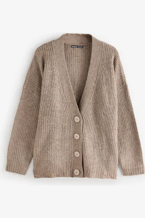 Threadbare Brown Button Up V-Neck Chunky Knit Cardigan 8