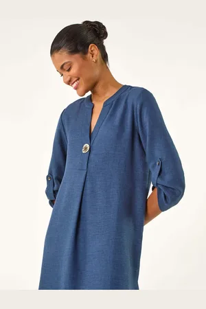 Roman Blue Horn Button Detail Longline Tunics Top AU 18