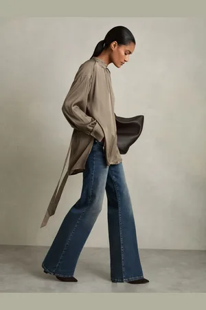 Reiss Mink Lina Woven High-Neck Belted Blouse AU 4