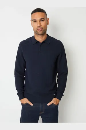 Threadbare Navy Blue Long Sleeve Textured Knit Polo Collar Jumper XXL