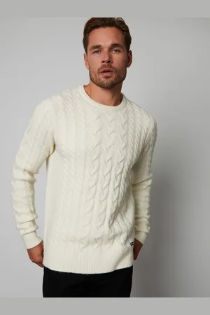 Threadbare White Cable Knit Crew Neck Jumper medium