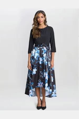 Gina Bacconi Louise Printed High/Low Midi Dress AU 22