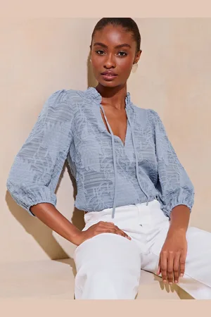 Lipsy London Blue Tie Neck Blouse AU 14