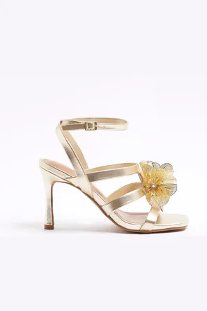 River Island Gold Floral Trim Heeled Strappy Sandals AU 8 (EU 39)