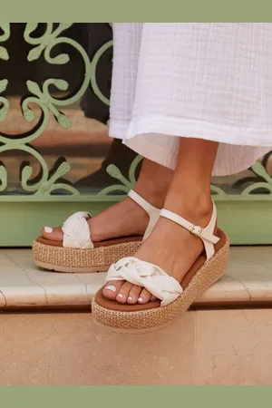 Linzi Nude Twist Plaited Front Strap Raffia Flatform Sandals AU 7 (EU 38)