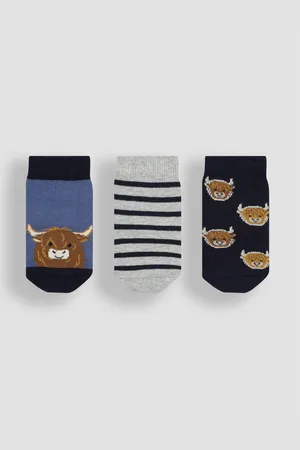 JoJo Maman Bébé Navy 3-Pack Farmyard Socks Upto 6 Months (50