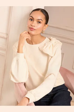 Love & Roses Ivory Bow Shoulder Jersey Sweatshirt AU 16