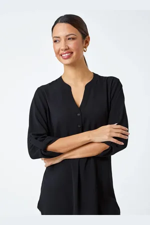 Roman Black Longline Tunic Stretch Blouse AU 10