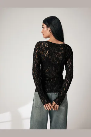 Next Black Slash Neck Long Sleeve Lace Top AU 12