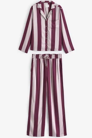 Next Berry Red Stripe Button Through Pyjamas AU 18 XL Tall