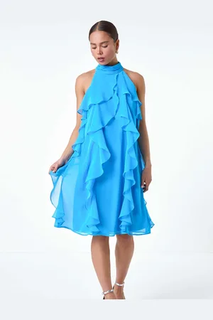 Roman Halter Neck Ruffle Shift Dress AU 18