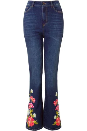 Joe Browns Blue Floral Print Embroidered Bootcut Jeans AU 12