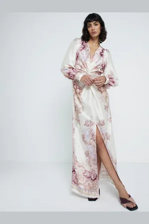 River Island Twist Front Printed V Neck Maxi Dress AU 12