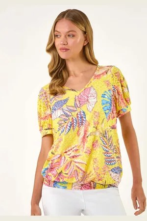 Roman Yellow Animal Print Burnout Blouson Top AU 12