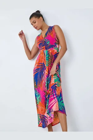 Roman Tropical Gathered Stretch Maxi Dress AU 16
