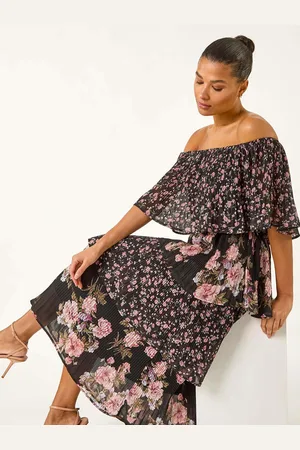 Roman Bardot Ditsy Floral Midi Dress AU 14
