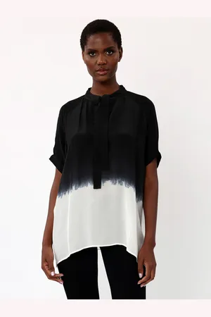 Religion Black Oversized Blouse in Dip Dye With Tie Neck AU 14