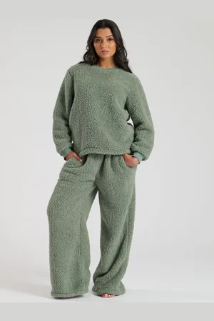 Loungeable Green Borg Jumper and Wide Leg Lounge Set xlarge