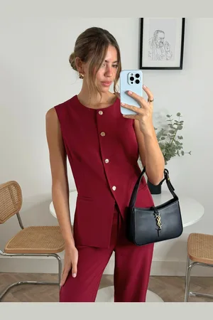Style Cheat Red Rayne Round Neck Waistcoat With Gold Buttons 14
