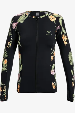 Roxy Black Tropical Print Long Sleeve Zip Logo Rash Vest XL