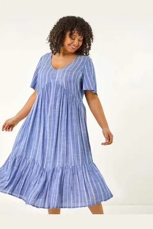 Roman Curve Stripe Print V-Neck Midi Dress AU 20