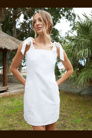 Threadbare Tie Strap Linen Blend Mini Shift Dress AU 14
