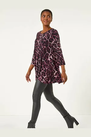 Roman Purple Stretch Textured Animal Print Tunic AU 10