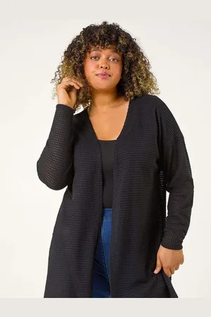 Roman Black Curve Textured Longline Cardigan 20