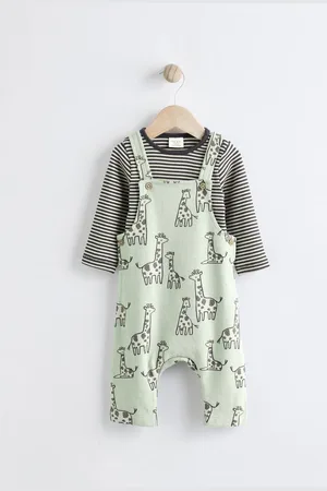 Next Sage Green Giraffe Jersey Baby Dungarees And Bodysuit Set (0mths-2yrs) 3