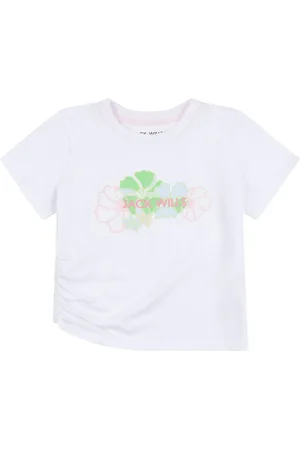 Jack Wills White Girls Ruched Floral Graphic Fitted 100% Cotton T-Shirt 14