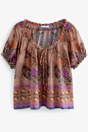 Next Blush Pink Short Sleeve Ruched Neck Jersey 100% Cotton Blouse AU 12