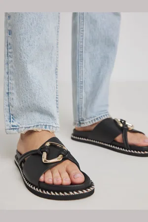 Simply Be Black Wide Fit Wide fit Whipstitch Two Strap Footbed Sandals AU 11 (EU 43)