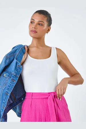 Roman White Plain Stretch Jersey Vest Top AU 16