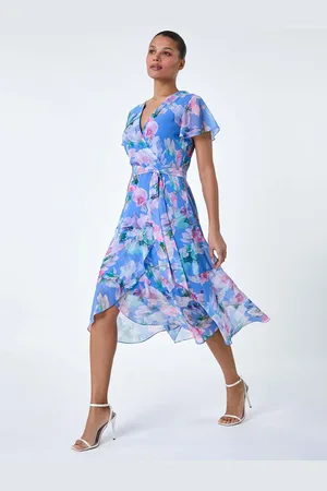 Roman Floral Frill Detail Wrap Dress AU 14