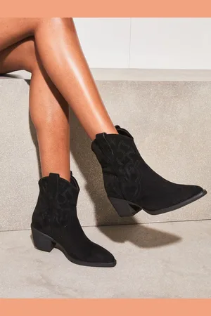 Lipsy London Black Pull On Ankle Pointed Western Heel Suedette Boots AU 9 (EU 40)