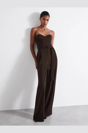Reiss Chocolate Estel Atelier Strapless Crepe Bustier Jumpsuit AU 12